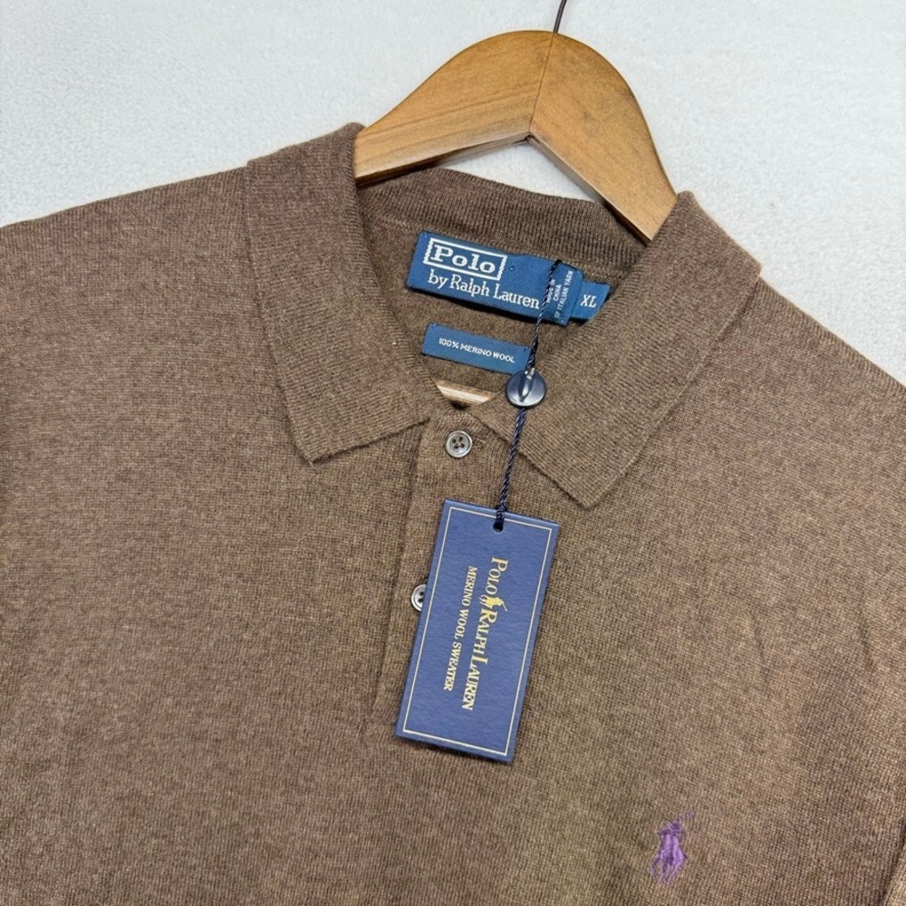 Vintage Ralph Lauren Sweater Polo Mens XL Grey Merino Wool Long Sleeve Deadstock